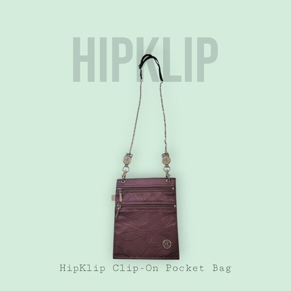 HipKlip Clip-On Pocket Bag in Purple Textured Print – Lightweight & Secure Hands - Picture 1 of 12